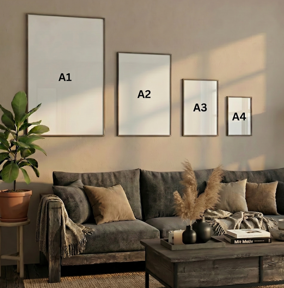 Størrelsesguide til Figur Style plakat - A4, A3, A2 og A1 formater